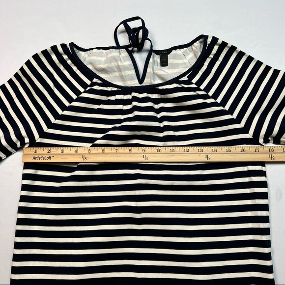 J. Crew Structured Stripe Keyhole Peasant Top in Navy Stripe. - Picture 8 of 11
